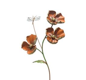 Rustic Metal Camellias w/ Dragonfly Garden Stake