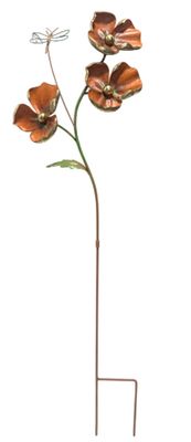 Rustic Metal Camellias w/ Dragonfly Garden Stake