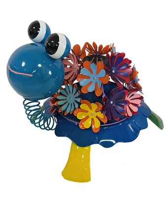 Solar Turtle Statue with Colorful Metal Enameled Flower Body