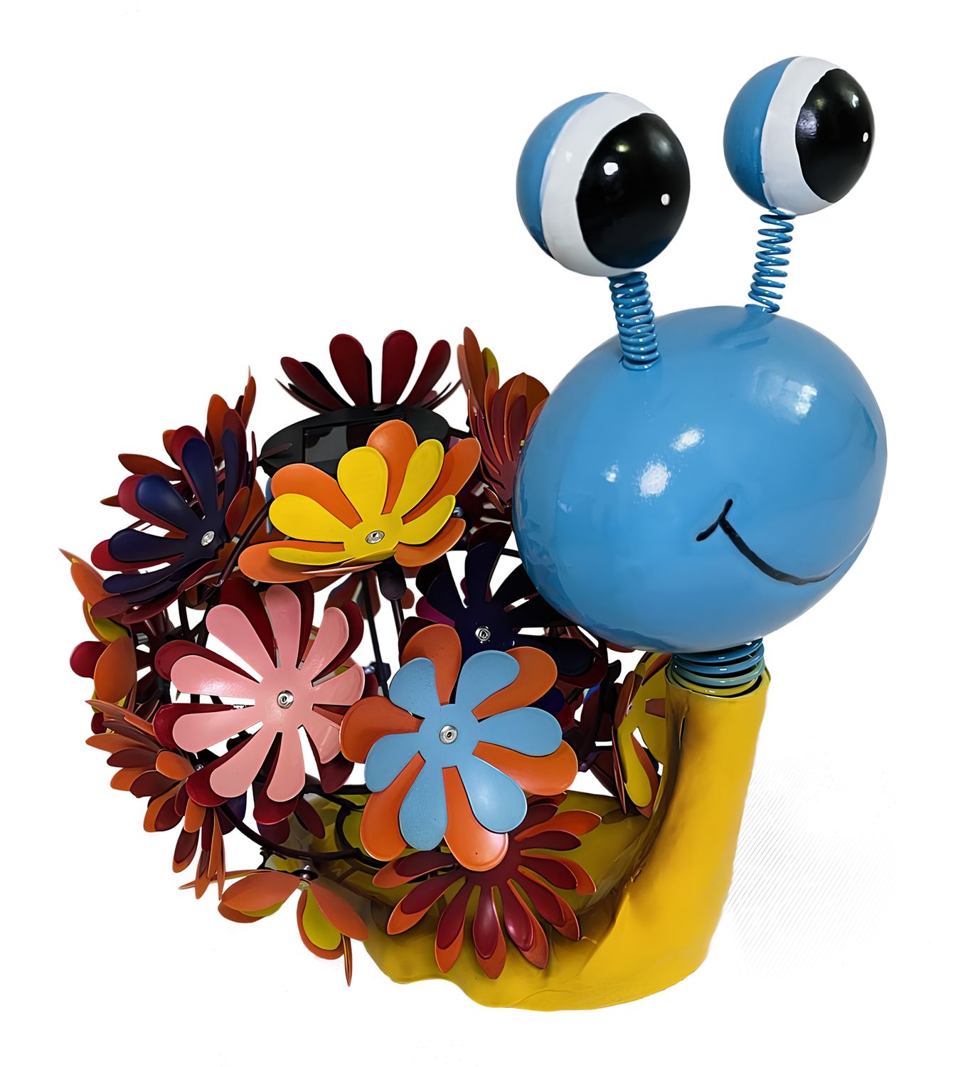 Solar Snail Statue with Colorful Metal Enameled Flower Body