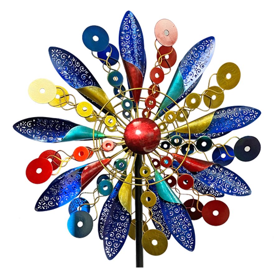 Double Sided Metal Laser Cut Pattern Kinetic Spinner Red, Gold, Blue