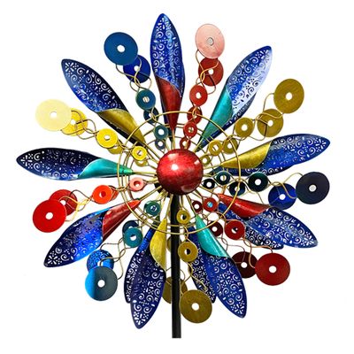 Double Sided Metal Laser Cut Pattern Kinetic Spinner Red, Gold, Blue