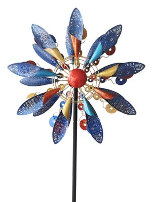 Double Sided Metal Laser Cut Pattern Kinetic Spinner Red, Gold, Blue