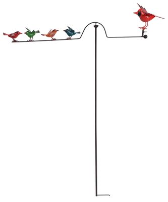 Dimensional line drawing illustrating the assembly and design of the cardinal kinetic garden stake.