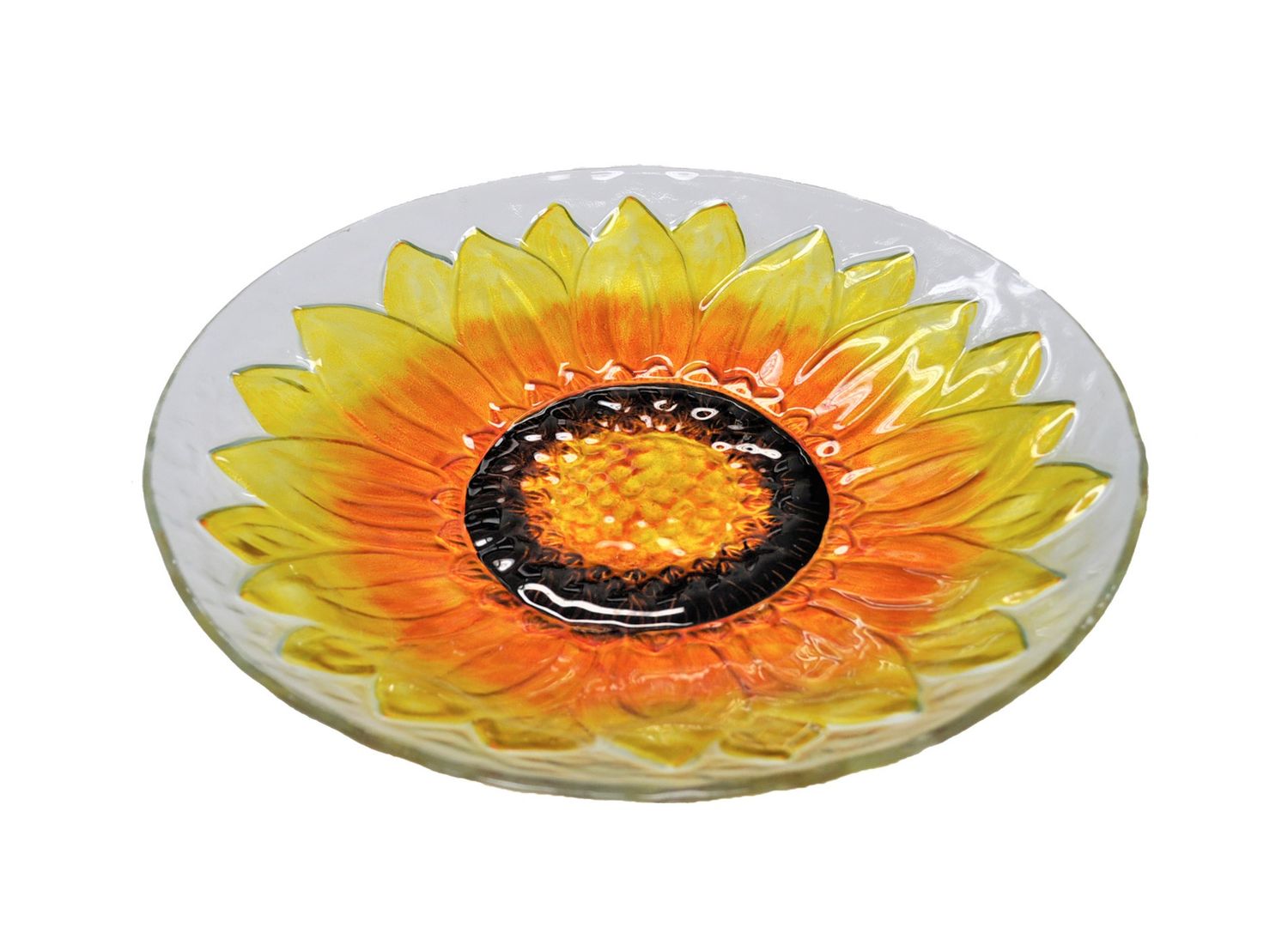 18" Yellow Sunflower Glass Plate Bird Bath