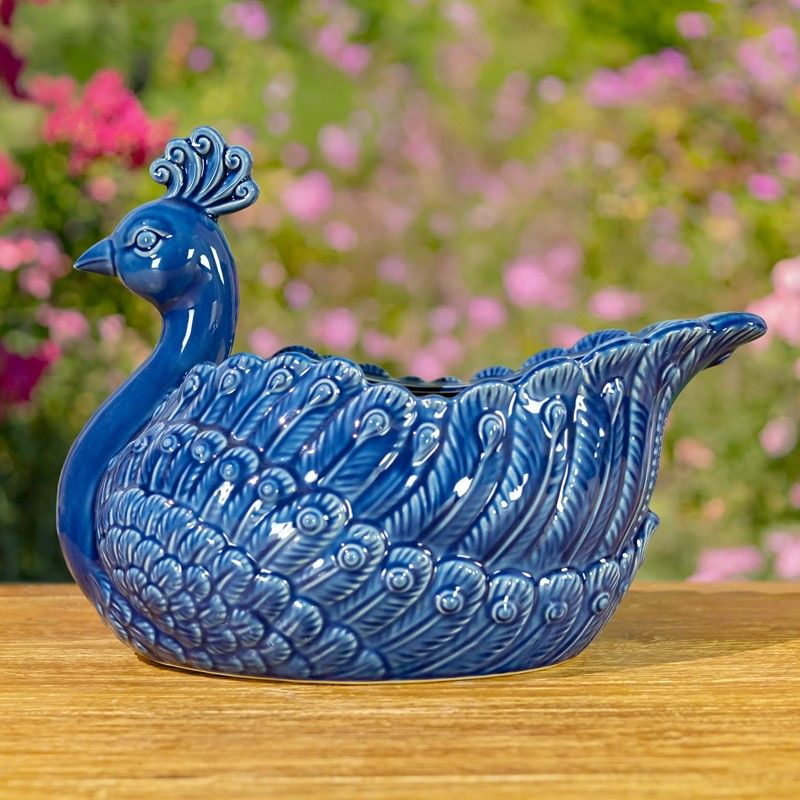 18.5" Hand Painted Ceramic Peacock Planter "Koni"