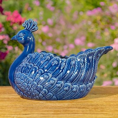18.5" Hand Painted Ceramic Peacock Planter "Koni"