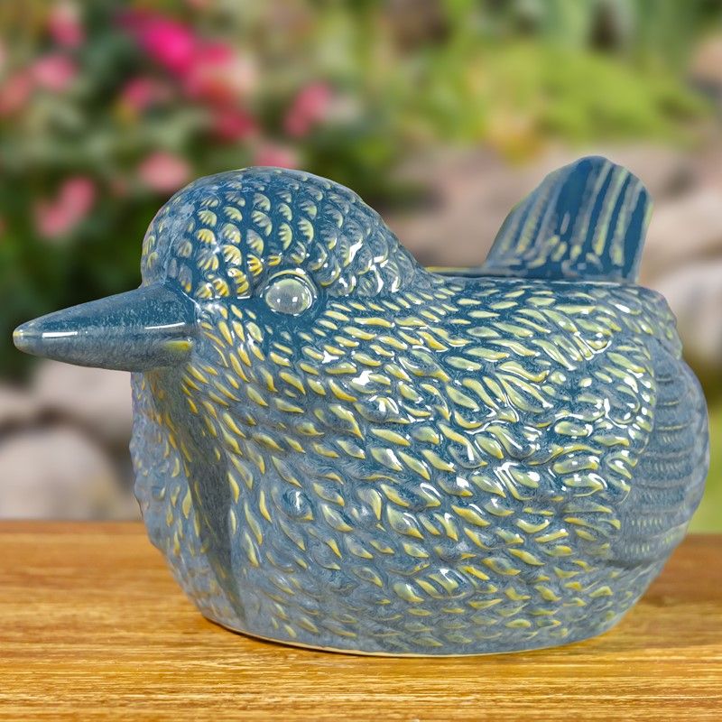 17.5" Hand Painted Ceramic Bird Planter in Blue