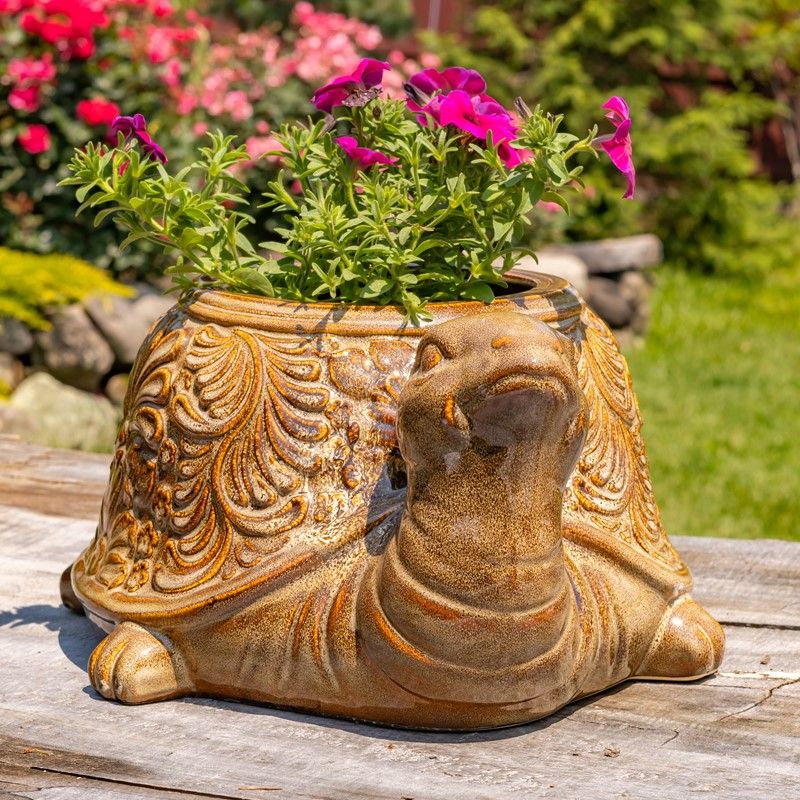 18.5" Hand Painted Ceramic Turtle Planter "Maldives"