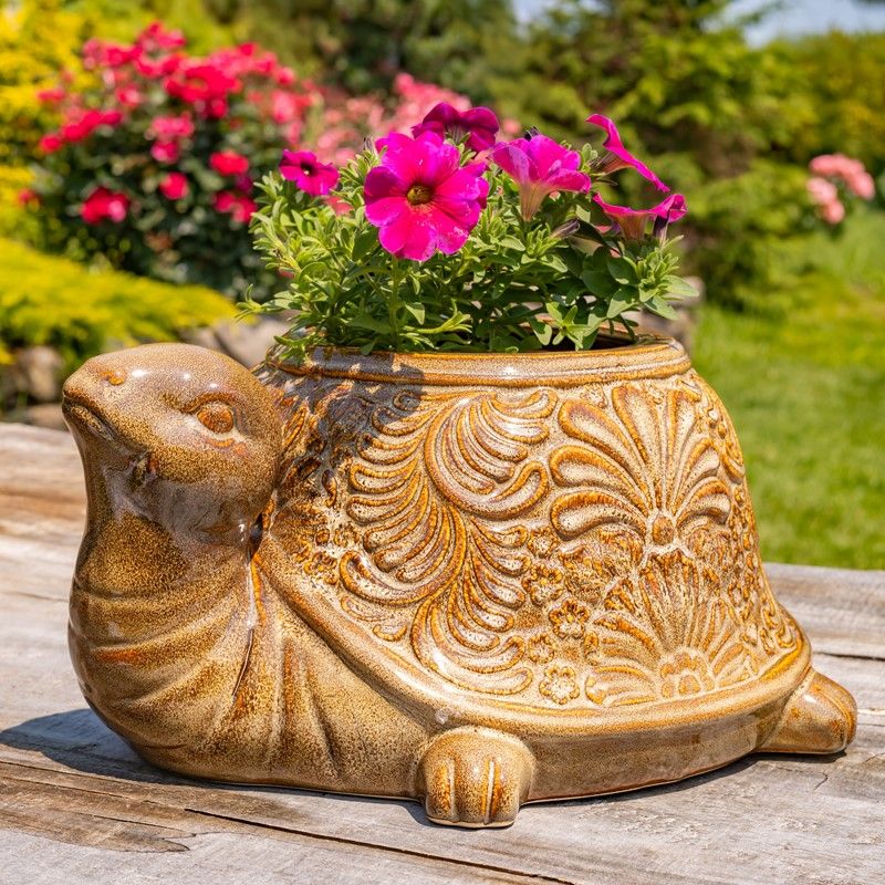 18.5" Hand Painted Ceramic Turtle Planter "Maldives"