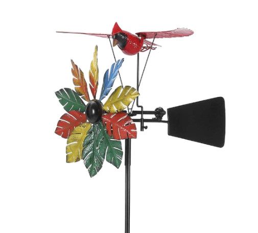 Colorful Metal Windmill Stake-Red Cardinal