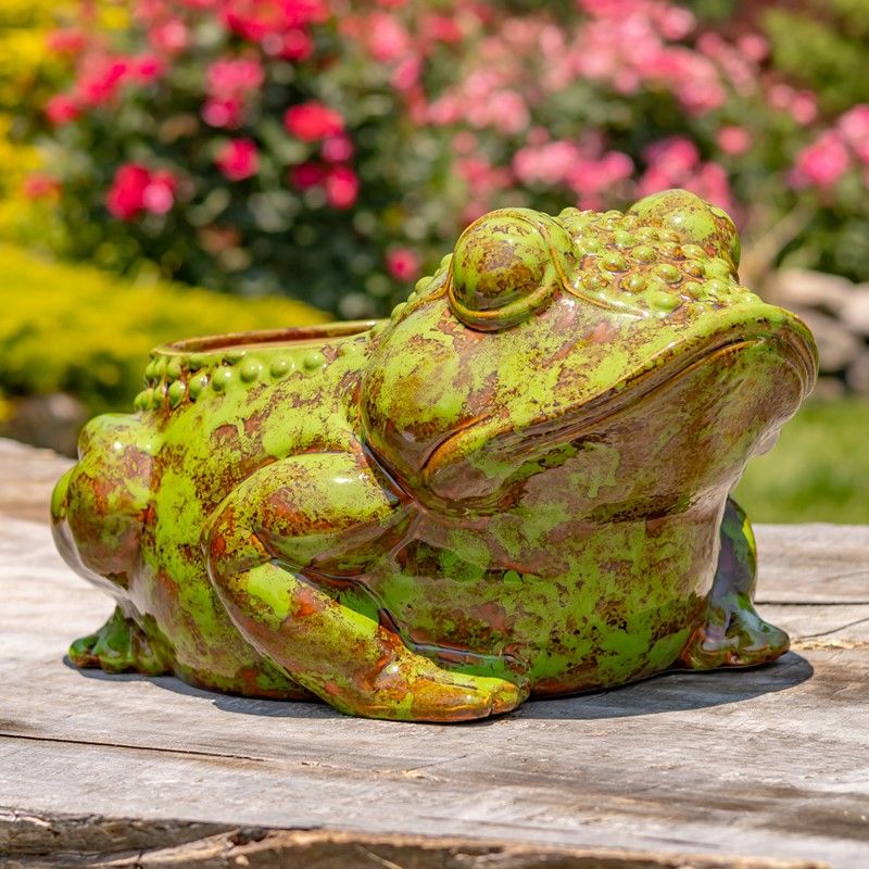 17" Hand Painted Ceramic Frog Planter "Rayne"