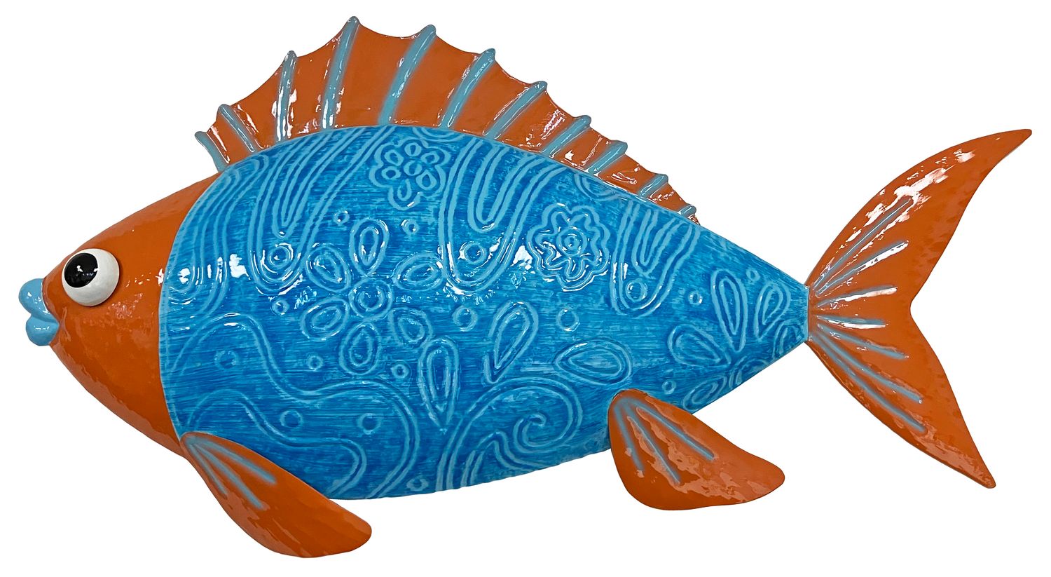 Colorful Enameled Metal Fish Wall Plaque - Blue