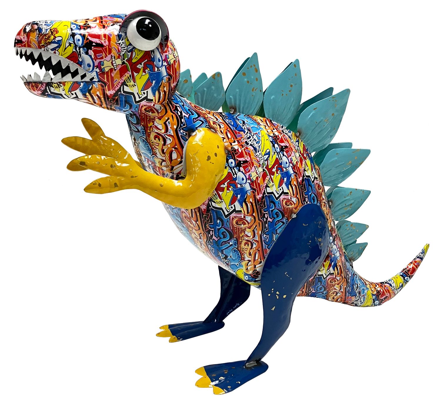 Colorful Enameled Metal Stegosaurus Dinosaur Statue - Abstract Body