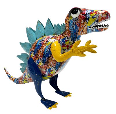 Colorful Enameled Metal Stegosaurus Dinosaur Statue - Abstract Body