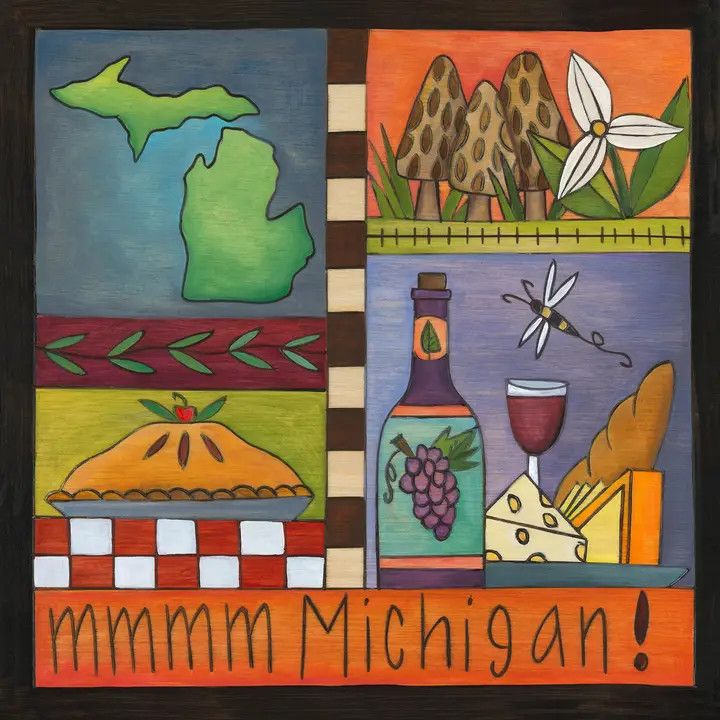 "Michigan Icons" | Michigan Wall Plaque - 9x9