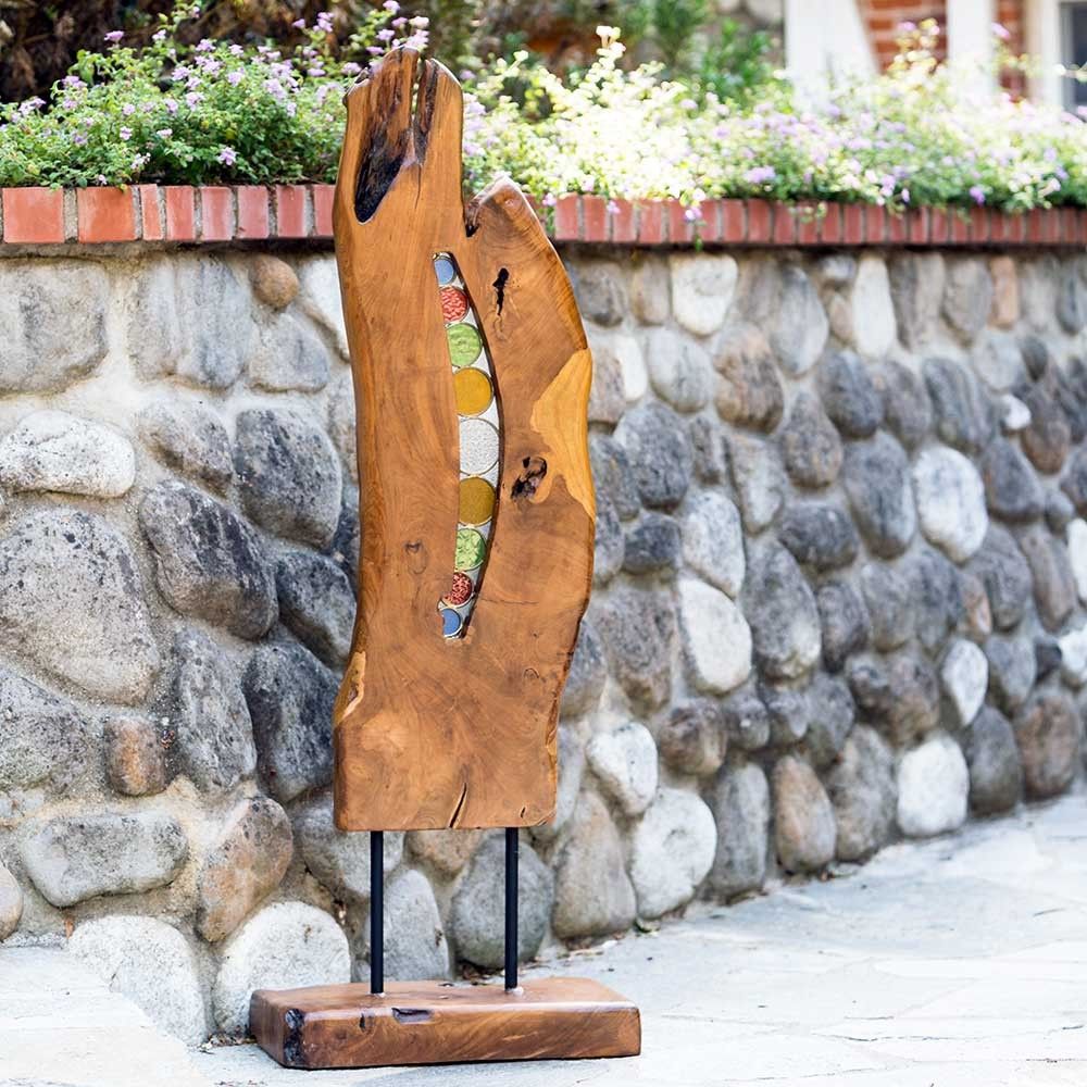 STAINED GLASS ART TEAK STAND - SMALL