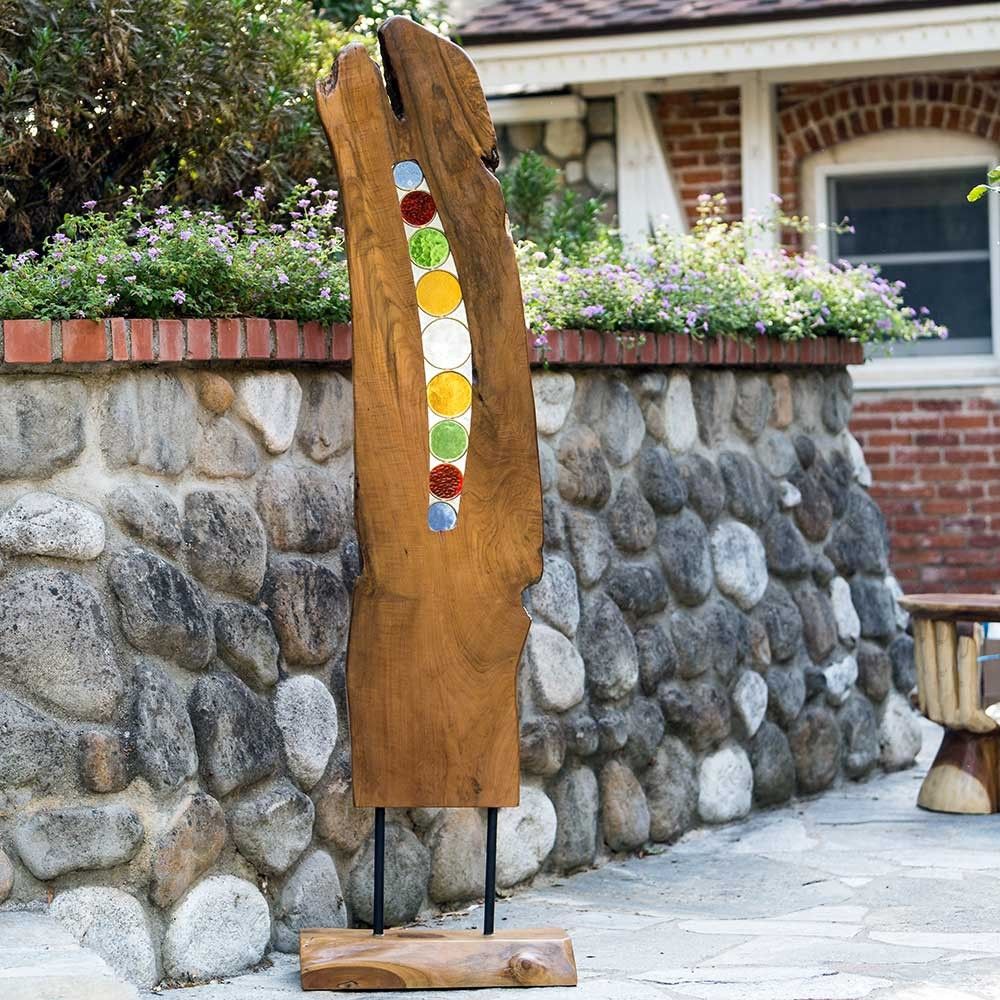 STAINED GLASS ART TEAK STAND - LARGE