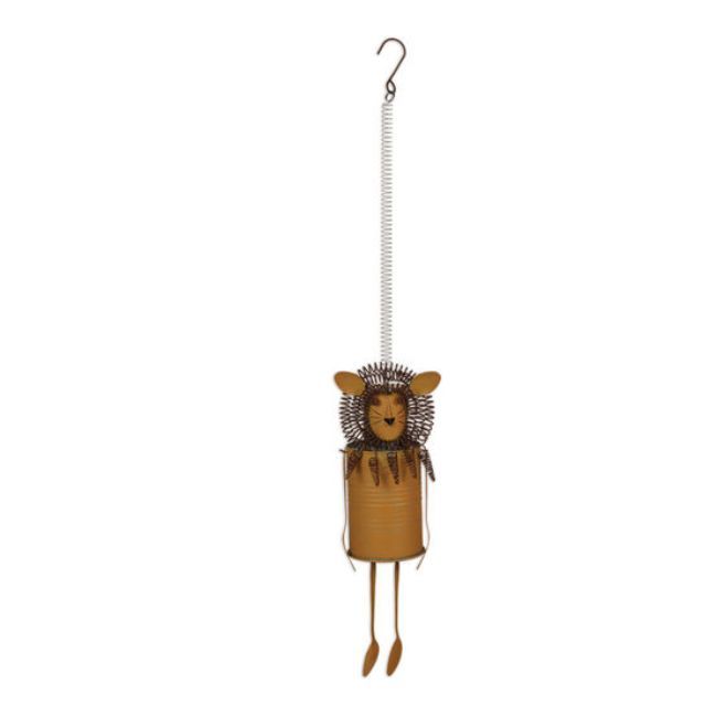 Whimsical lion hanging decoration with spring and dangling legs.
