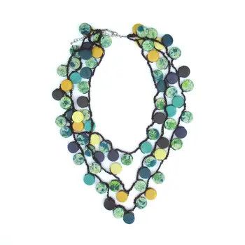 A handcrafted, oval-shaped beaded necklace featuring smooth wooden beads painted
