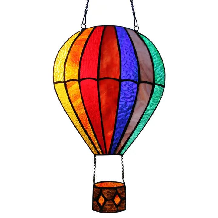 11"H Otis Red Hot Air Balloon Stained Glass Window Panel