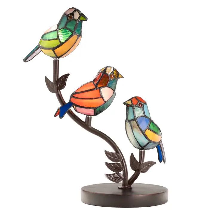 15"H Tiffany-Style Stained Glass Bird Novelty Table Lamp