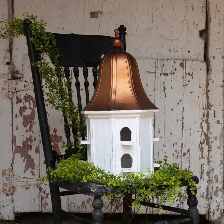 Birdhouse with Copper Tone Roof, Indoor Decorative Accent