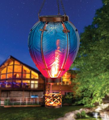 HOT AIR BALLOON SOLAR LANTERN BLUE SMALL