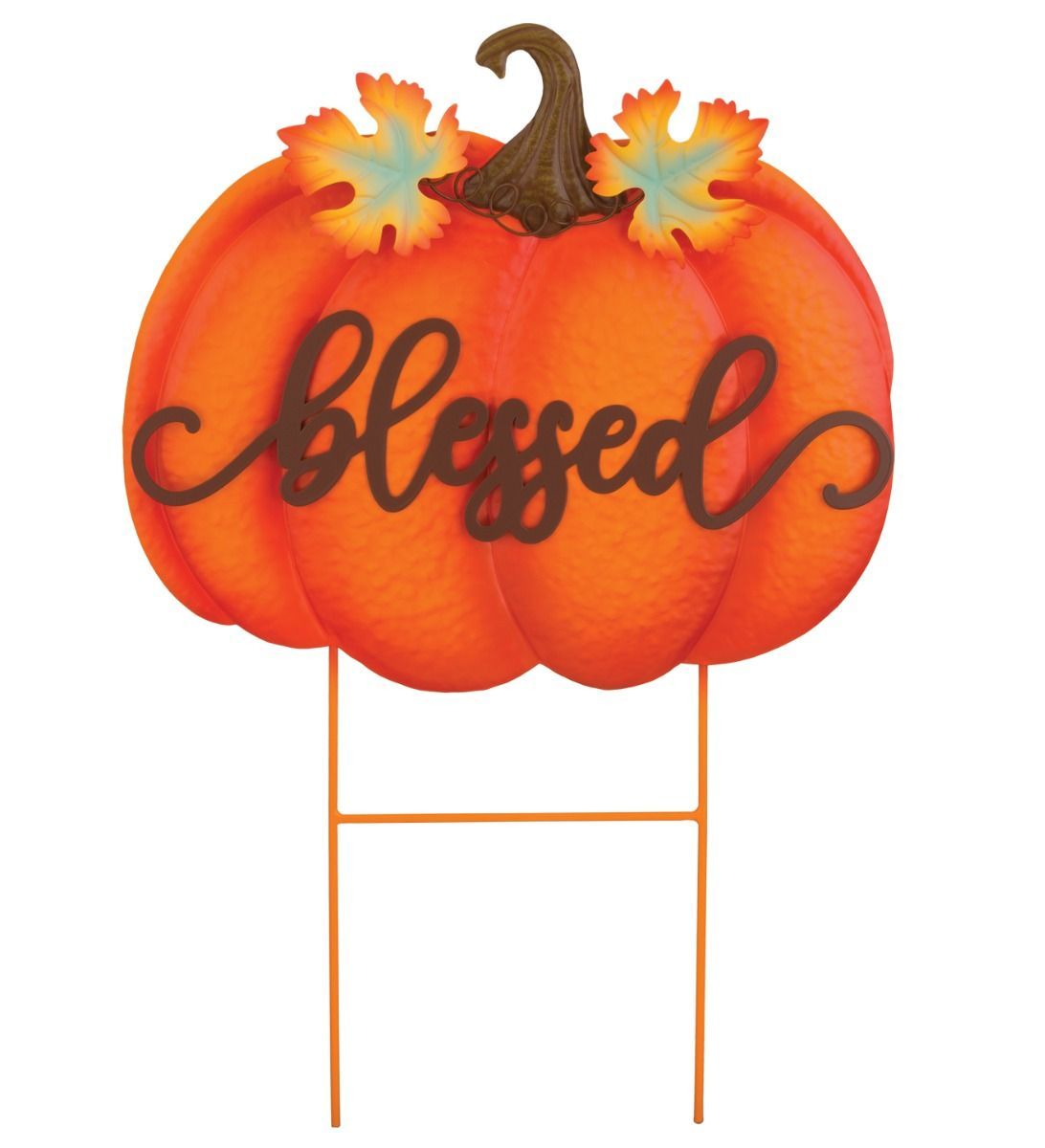 Harvest Orange Pumpkin Stake - Blessed