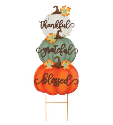 Harvest Orange Pumpkin Stake - Blessed