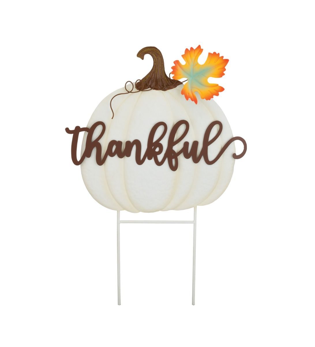 Harvest White Pumpkin Stake - Thankful