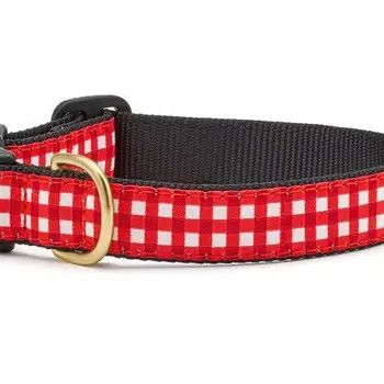 Red Gingham Dog Collar, Shape: Wide, Size: Large