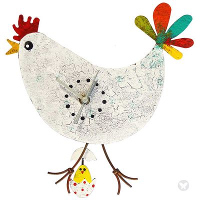 Chicken Wall Clock with Egg - White