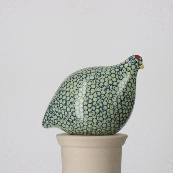 CERAMIC QUAIL  -  GREEN SPOTTED COBALT SMALL