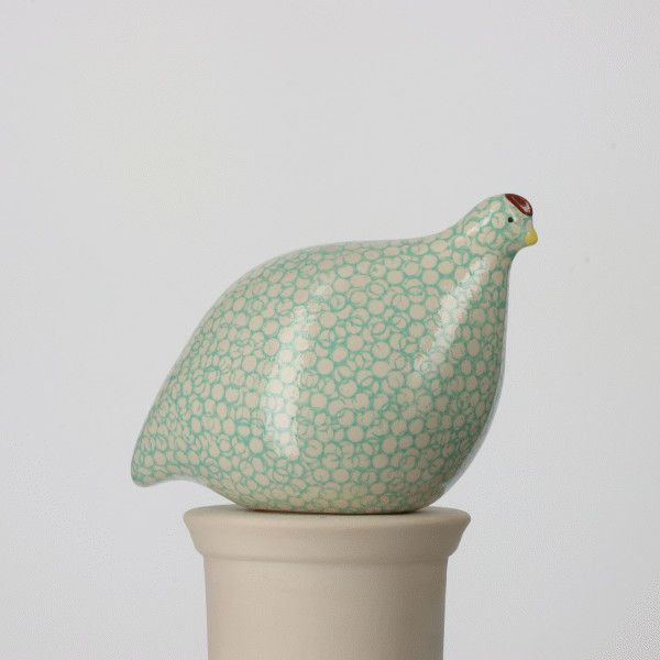 CERAMIC QUAIL  -  WHITE SPOTTED TURQUOISE SMALL