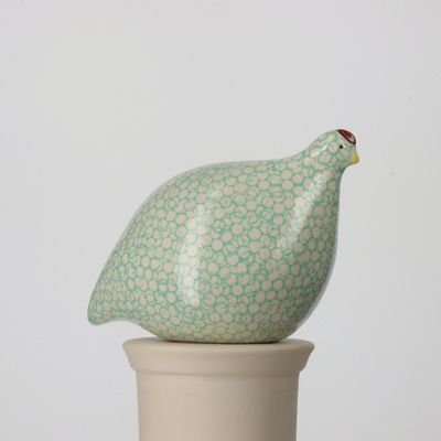 CERAMIC QUAIL  -  WHITE SPOTTED TURQUOISE SMALL
