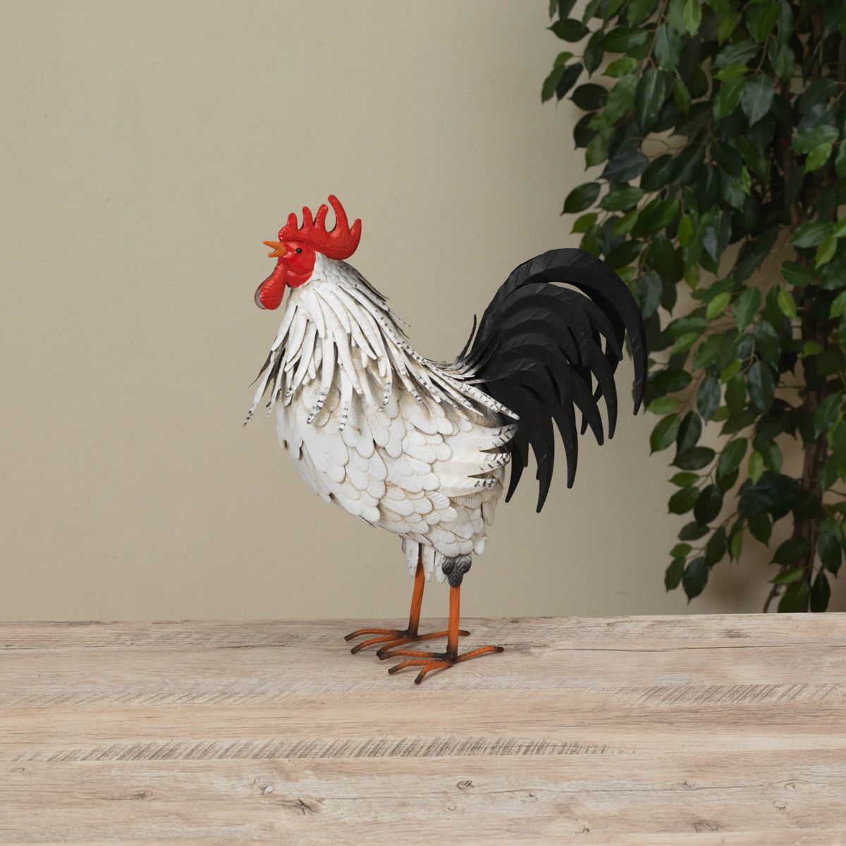 15.3"H Metal Rooster Figurine