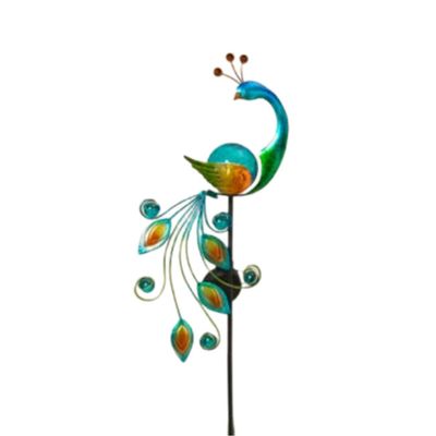 36"H SOLAR LIGHTED PEACOCK GLASS BALL -  BLUE 0830