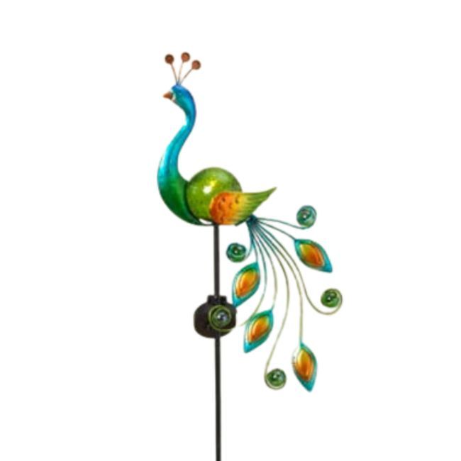 36"H SOLAR LIGHTED PEACOCK GLASS BALL - GREEN 0830