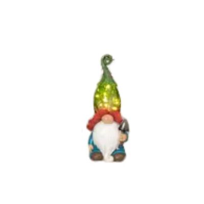 10.4"H Solar Lighted Glass &amp; Resin Gnome, Red Ruffle Hat