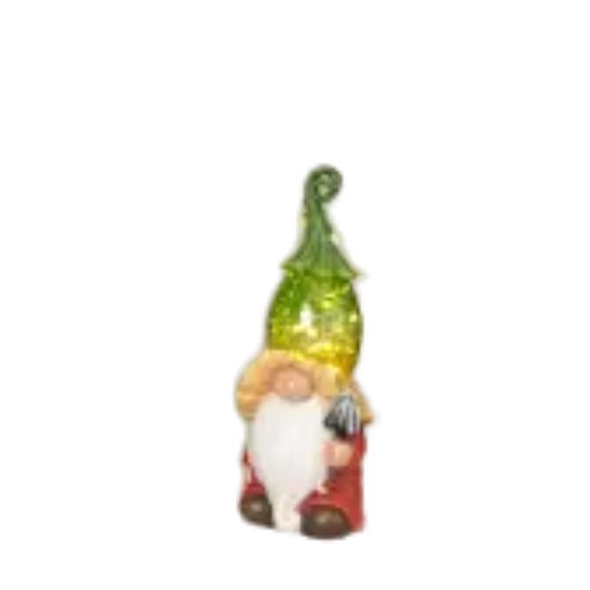 10.4"H Solar Lighted Glass &amp; Resin Gnome, Yellow Ruffle Hat