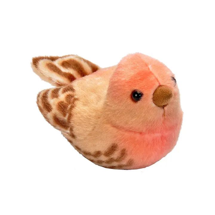 5.5-inch plush House Finch stuffed bird featuring soft reddish and brown patterned plush feathers with realistic songs