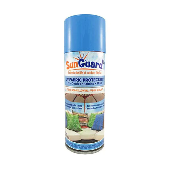 Can of SunGuard UV Fabric Protectant spray for outdoor cushions and umbrellas.