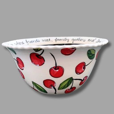Cherry blessing bowl displaying full inspirational message around the rim.