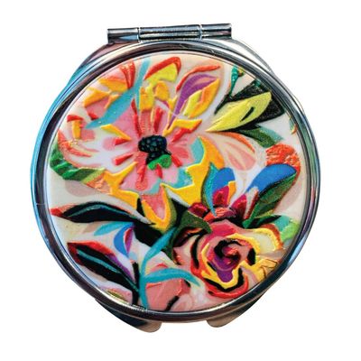 TRINKET / PILL BOX W MIRROR -  FLORAL POP