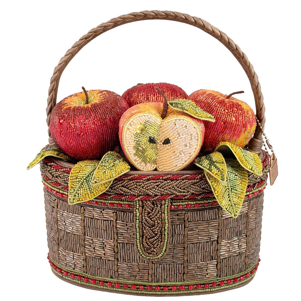 APPLE ORCHARD BEADED FRUIT BASKET TOP HANDLE PURSE
