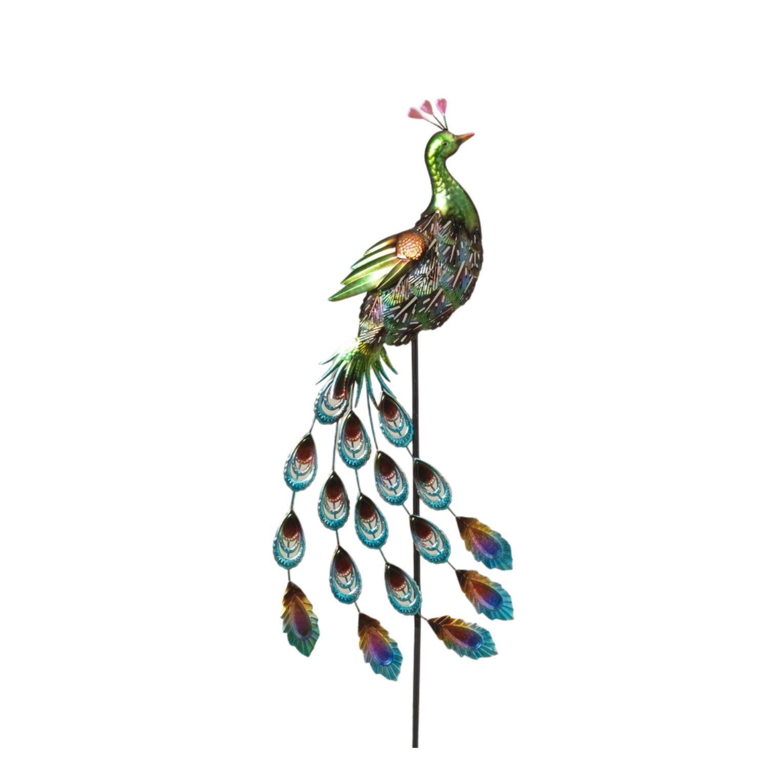 Metal Peacock Yard Stake, Style: Face Forward