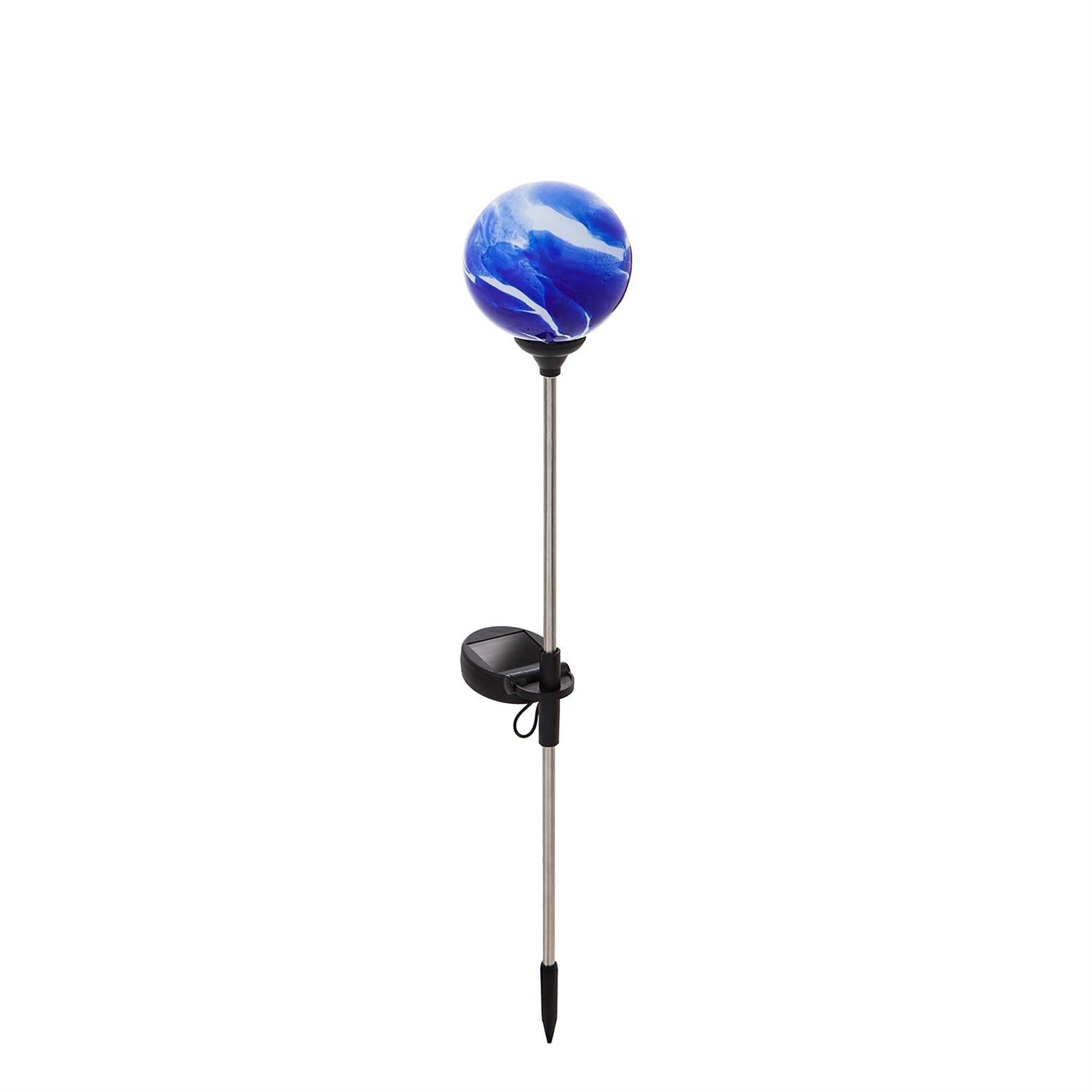 Solar Glass Garden Stake, Color: Blue &amp; White Swirl