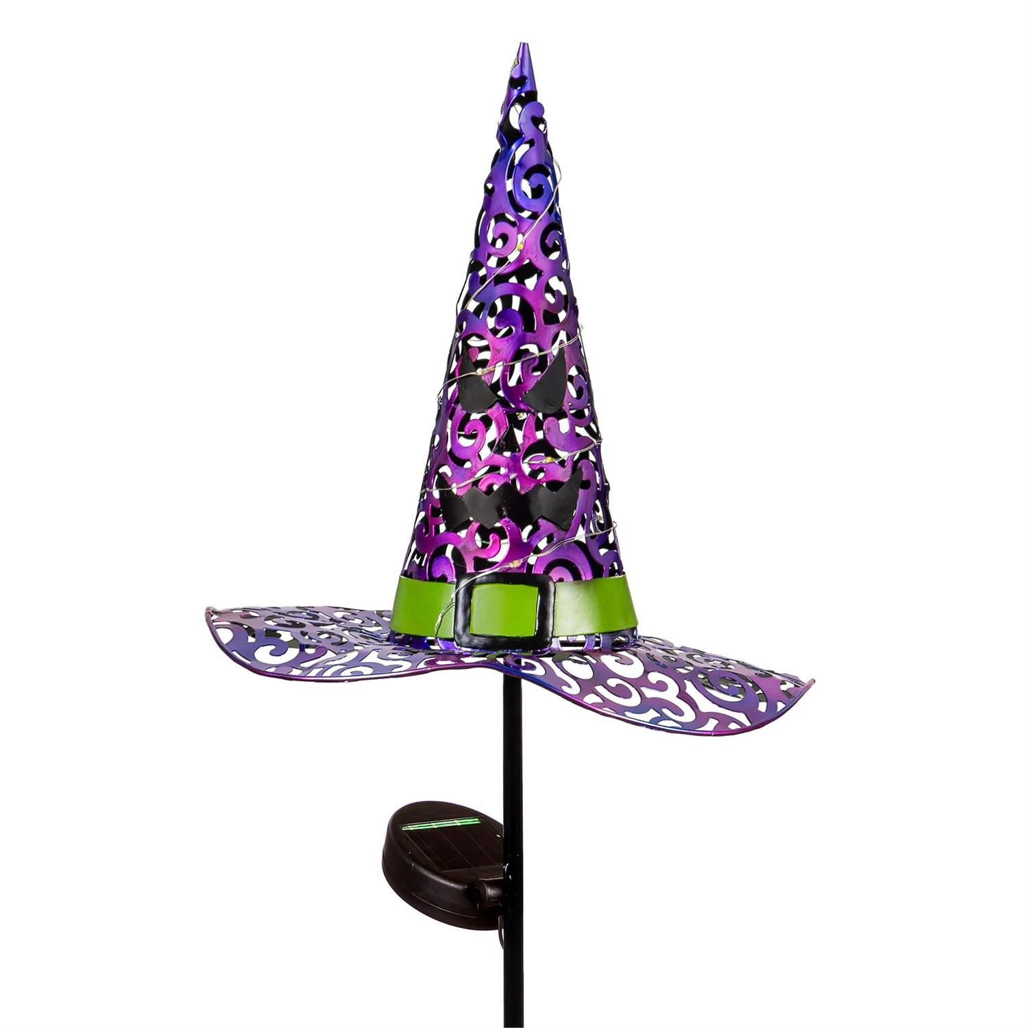 Solar Witch Hat Garden Stake, Color: Purple