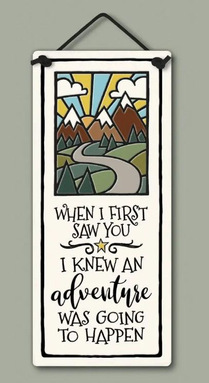 escription
Image 1: A rectangular ceramic hanging wall plaque featuring colorful art forest landscape with the text
